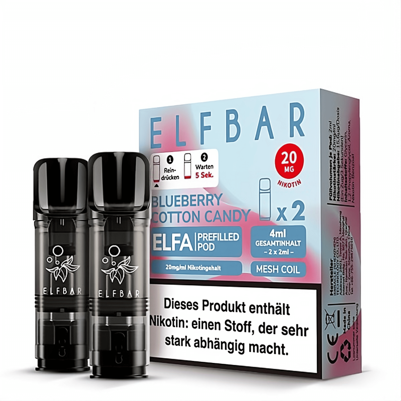 Elfbar Pods ELFA Blueberry Cotton Candy 20mg Nikotinsalz 2er Pack